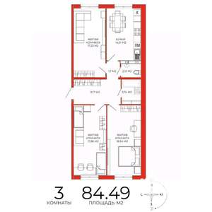 3-к квартира, строящийся дом, 84м2, 5/18 этаж