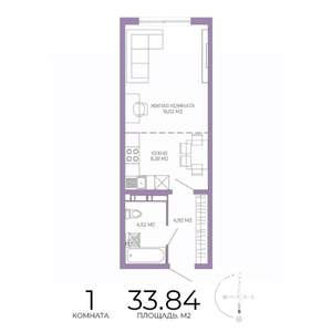 1-к квартира, строящийся дом, 34м2, 9/17 этаж