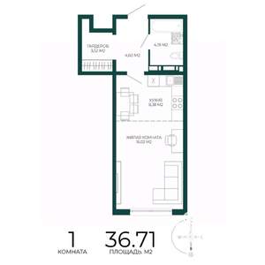 1-к квартира, строящийся дом, 37м2, 15/17 этаж