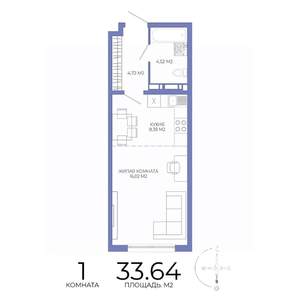 1-к квартира, строящийся дом, 34м2, 10/17 этаж