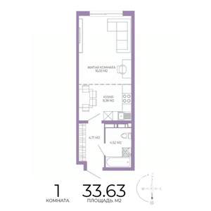 1-к квартира, строящийся дом, 34м2, 9/17 этаж