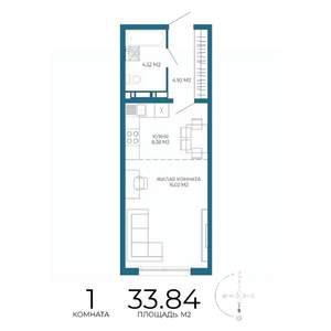1-к квартира, строящийся дом, 34м2, 10/17 этаж