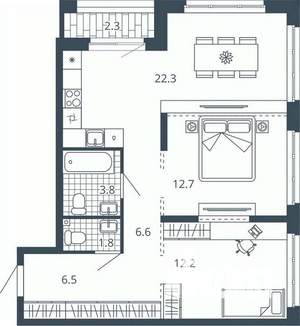 2-к квартира, вторичка, 68м2, 7/24 этаж