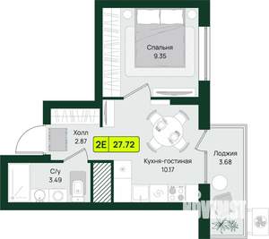 Студия квартира, строящийся дом, 28м2, 4/16 этаж