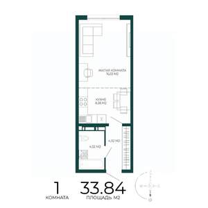 1-к квартира, строящийся дом, 34м2, 16/17 этаж