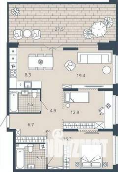 2-к квартира, вторичка, 90м2, 19/23 этаж