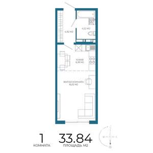 1-к квартира, строящийся дом, 34м2, 6/17 этаж