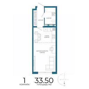 1-к квартира, строящийся дом, 34м2, 3/17 этаж