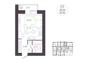 Студия квартира, вторичка, 30м2, 2/16 этаж