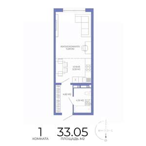 1-к квартира, строящийся дом, 33м2, 4/17 этаж