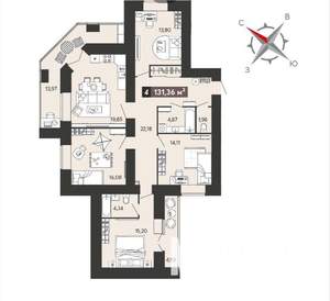 4-к квартира, вторичка, 131м2, 3/18 этаж