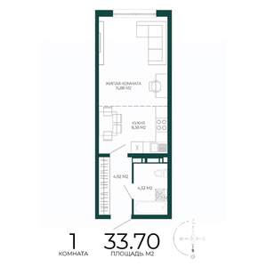 1-к квартира, строящийся дом, 34м2, 3/17 этаж