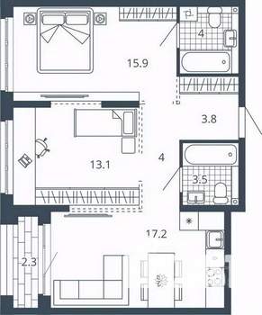 2-к квартира, вторичка, 64м2, 19/23 этаж
