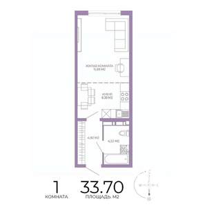 1-к квартира, строящийся дом, 34м2, 5/17 этаж
