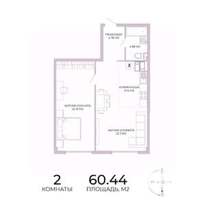 2-к квартира, строящийся дом, 60м2, 12/17 этаж