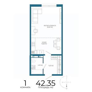 1-к квартира, вторичка, 42м2, 3/17 этаж