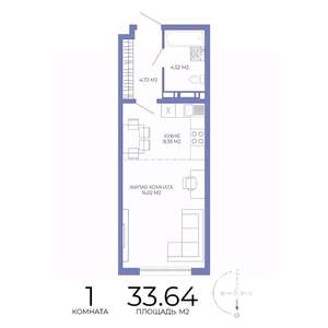 1-к квартира, строящийся дом, 34м2, 11/17 этаж