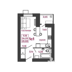 1-к квартира, вторичка, 29м2, 15/17 этаж