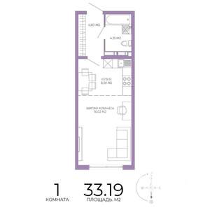 1-к квартира, строящийся дом, 33м2, 7/17 этаж