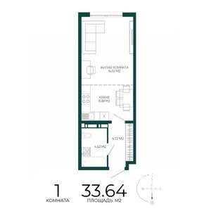 1-к квартира, строящийся дом, 34м2, 7/17 этаж