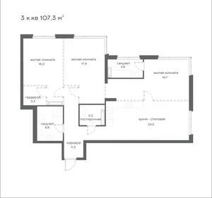 3-к квартира, вторичка, 107м2, 3/21 этаж