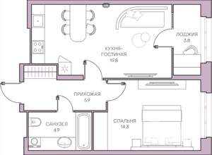 1-к квартира, вторичка, 49м2, 2/16 этаж