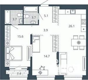 2-к квартира, вторичка, 74м2, 7/24 этаж