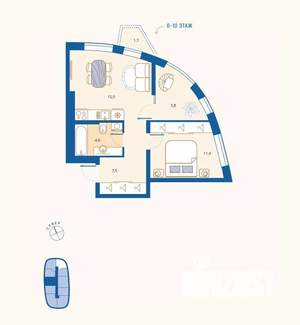 1-к квартира, вторичка, 47м2, 9/16 этаж