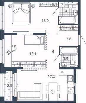 2-к квартира, вторичка, 64м2, 14/24 этаж