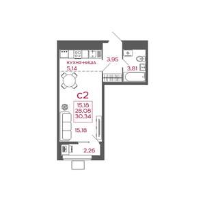 Студия квартира, вторичка, 30м2, 4/17 этаж