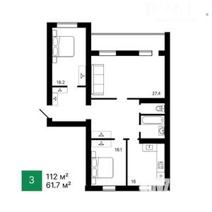 3-к квартира, вторичка, 112м2, 7/14 этаж