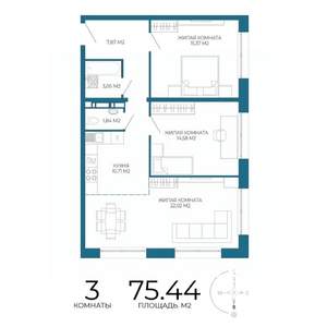 3-к квартира, строящийся дом, 75м2, 2/17 этаж