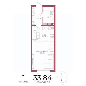 1-к квартира, строящийся дом, 34м2, 10/18 этаж