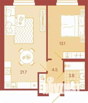 2-к квартира, вторичка, 43м2, 12/17 этаж