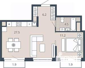 1-к квартира, вторичка, 53м2, 15/23 этаж