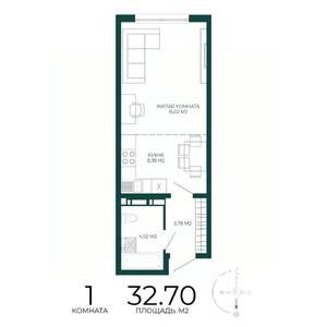 1-к квартира, строящийся дом, 33м2, 9/17 этаж