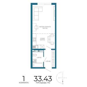 1-к квартира, строящийся дом, 33м2, 2/17 этаж