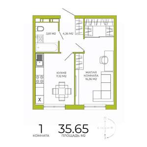 1-к квартира, строящийся дом, 36м2, 2/18 этаж