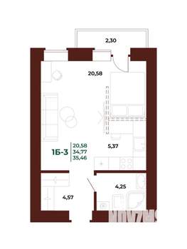 1-к квартира, вторичка, 35м2, 7/17 этаж