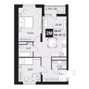 3-к квартира, вторичка, 60м2, 4/20 этаж