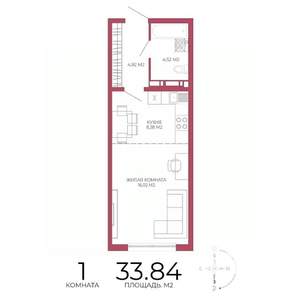 1-к квартира, строящийся дом, 34м2, 7/18 этаж