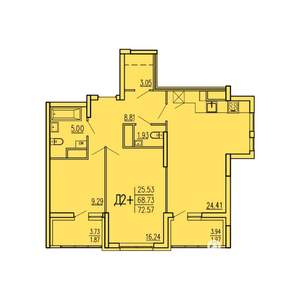 2-к квартира, вторичка, 73м2, 4/17 этаж