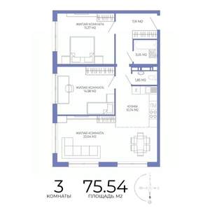 3-к квартира, строящийся дом, 76м2, 5/17 этаж