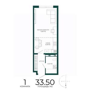 1-к квартира, строящийся дом, 34м2, 3/17 этаж
