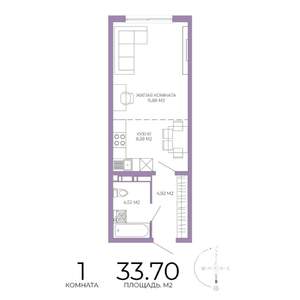 1-к квартира, строящийся дом, 34м2, 3/17 этаж