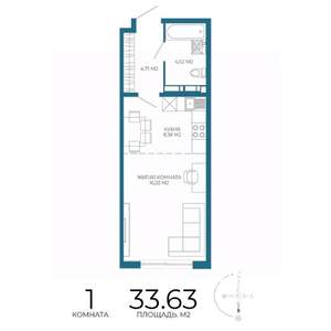 1-к квартира, строящийся дом, 34м2, 7/17 этаж