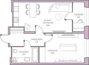 1-к квартира, вторичка, 49м2, 7/16 этаж
