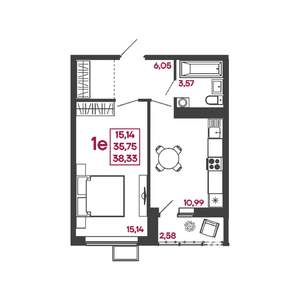 1-к квартира, вторичка, 38м2, 4/17 этаж