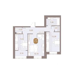 2-к квартира, вторичка, 58м2, 3/4 этаж