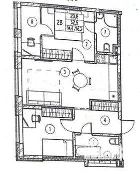 2-к квартира, сданный дом, 56м2, 1/16 этаж